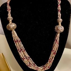 Lot of two vintage necklaces. Pearls, marchasite, silver tone beads, glass beads